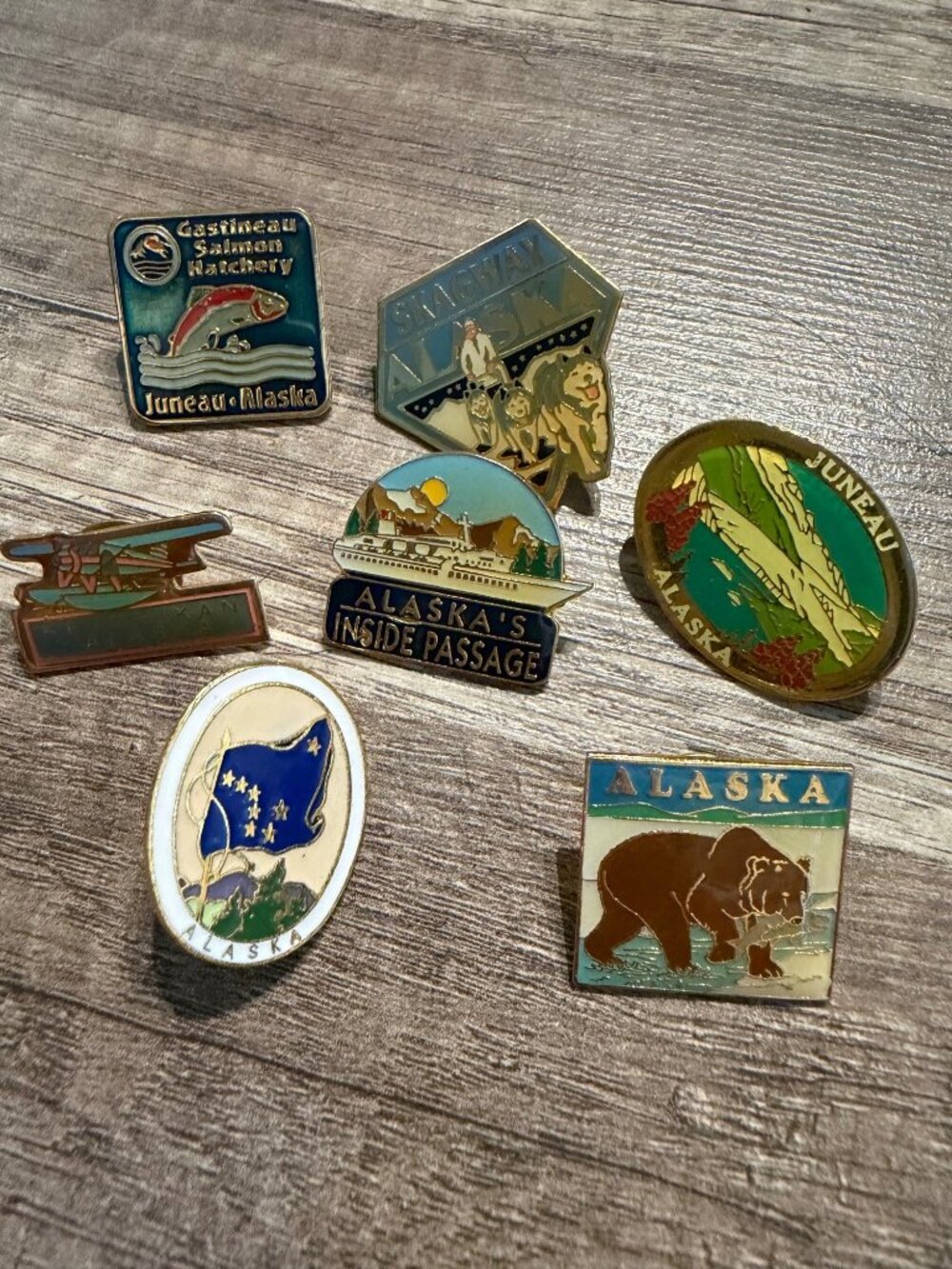 7 Vintage Alaska Souvenir Pins